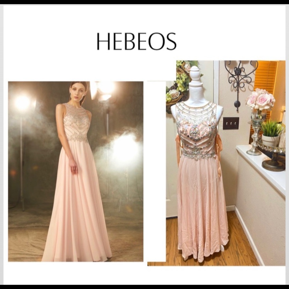 Hebeos A-Line Chiffon Stone Encrusted Pink Gown